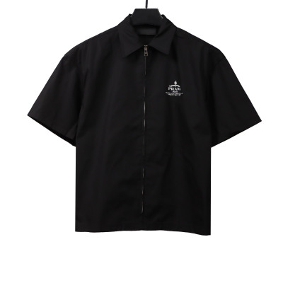 Prada slogan woven short-sleeved shirt Black T-Shirts 01