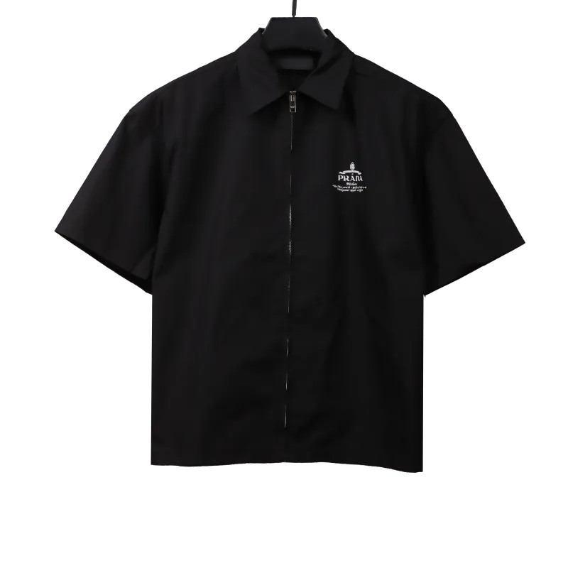  Prada slogan woven short-sleeved shirt Black T-Shirts