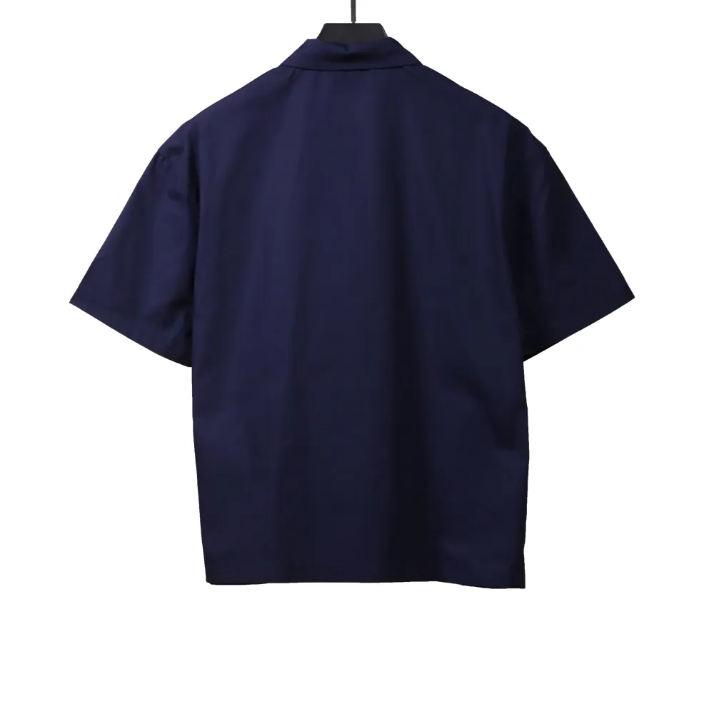  Prada slogan woven short-sleeved shirt blue T-Shirts