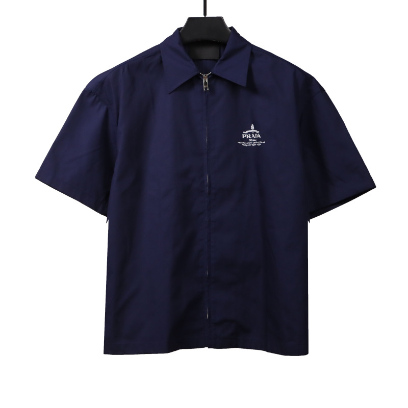Prada slogan woven short-sleeved shirt blue T-Shirts