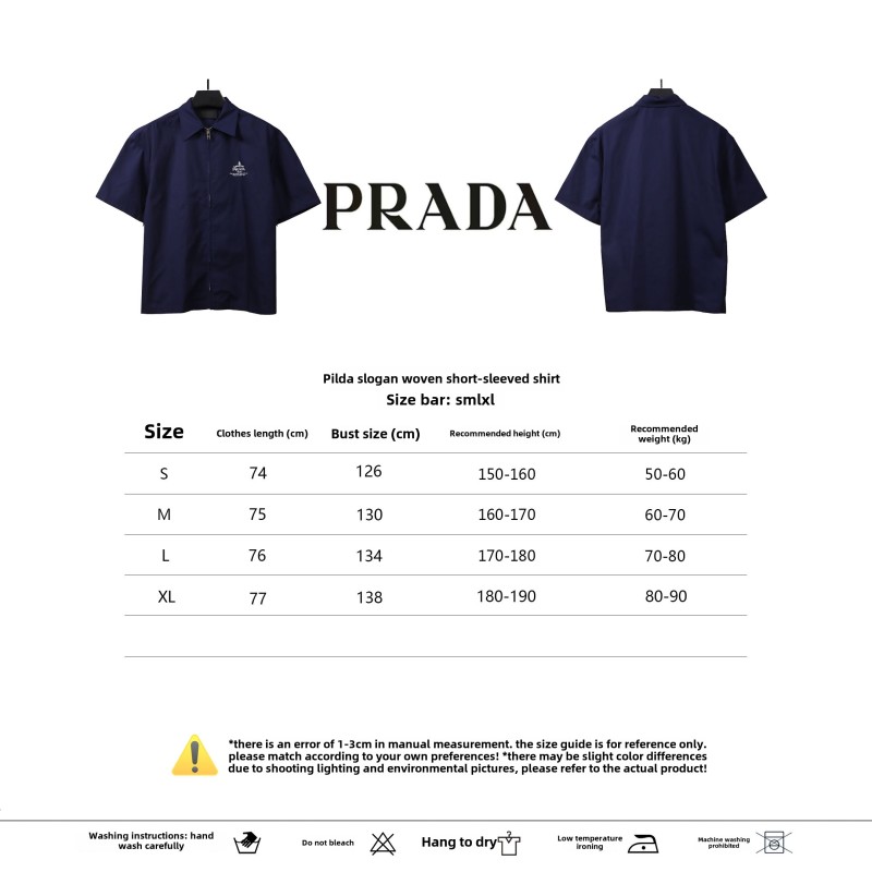 Prada slogan woven short-sleeved shirt blue T-Shirts