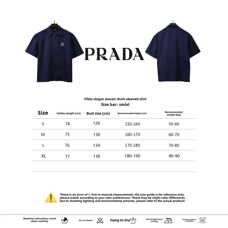  Prada slogan woven short-sleeved shirt blue T-Shirts