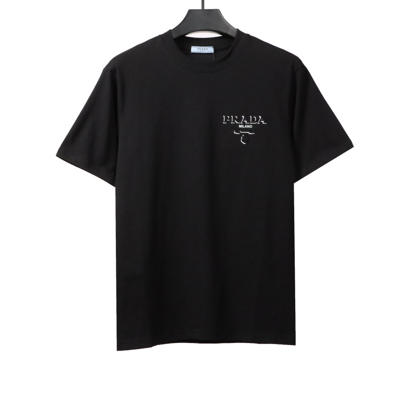 Prada three-dimensional laminated letter short sleeve black T-Shirts