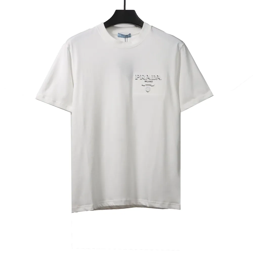  Prada three-dimensional laminated letter short sleeve white T-Shirts