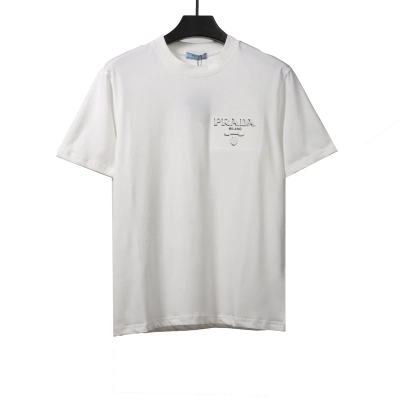 Prada three-dimensional laminated letter short sleeve white T-Shirts 01