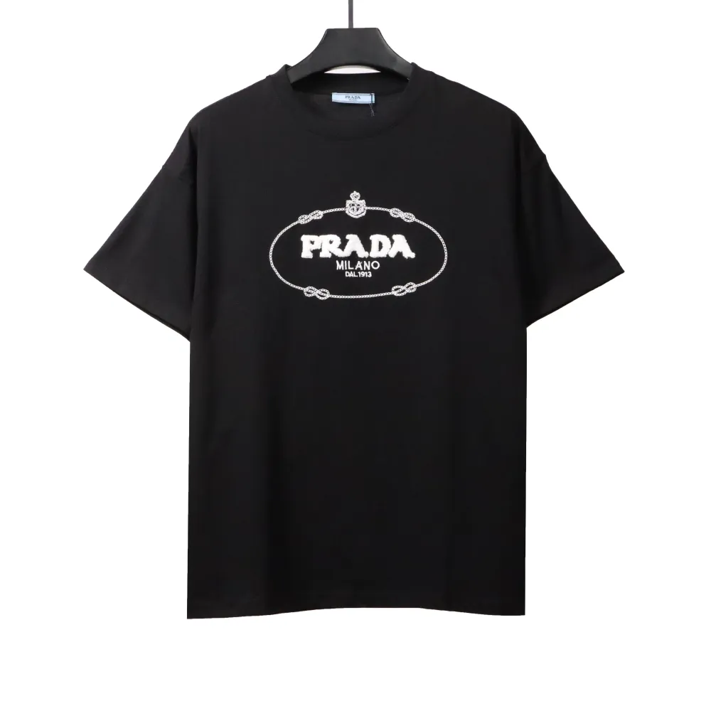  Prada towel letter logo short sleeve black T-Shirts