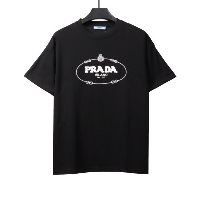 Prada towel letter logo short sleeve black T-Shirts 01