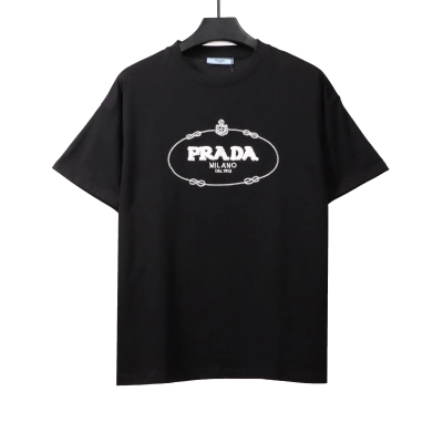  Prada towel letter logo short sleeve black T-Shirts 01