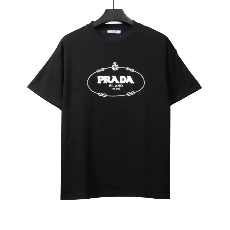  Prada towel letter logo short sleeve black T-Shirts