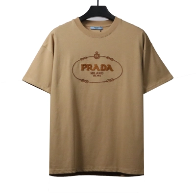 Prada towel letter logo short sleeve khaki T-Shirts 01