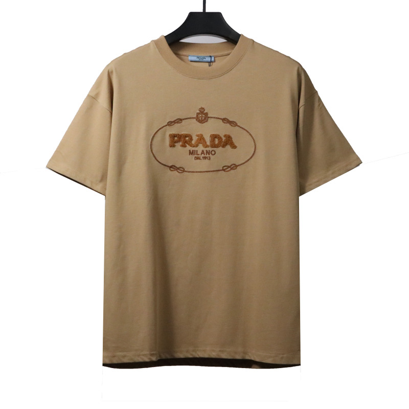 Prada towel letter logo short sleeve khaki T-Shirts