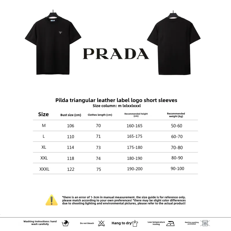  Prada triangle leather logo short sleeve black T-Shirts