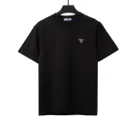  Prada triangle leather logo short sleeve black T-Shirts