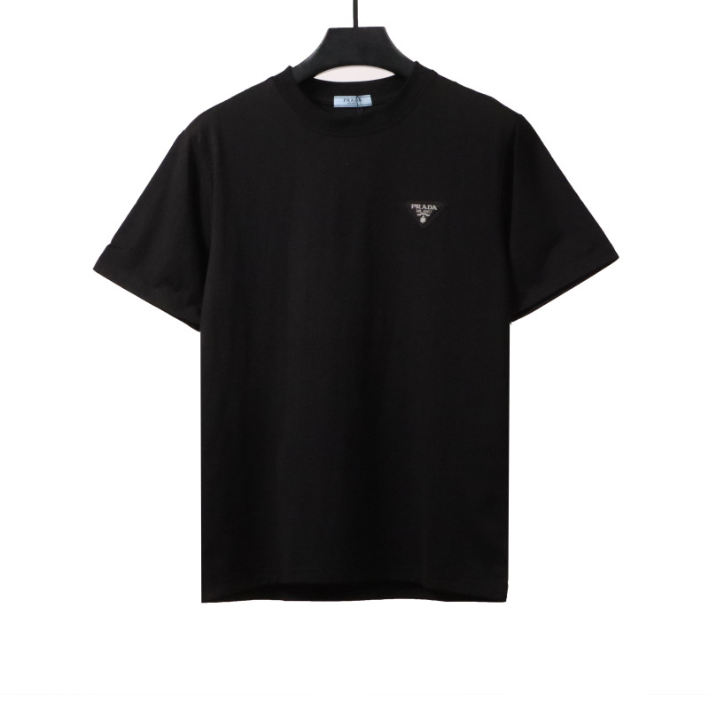 Prada triangle leather logo short sleeve black T-Shirts