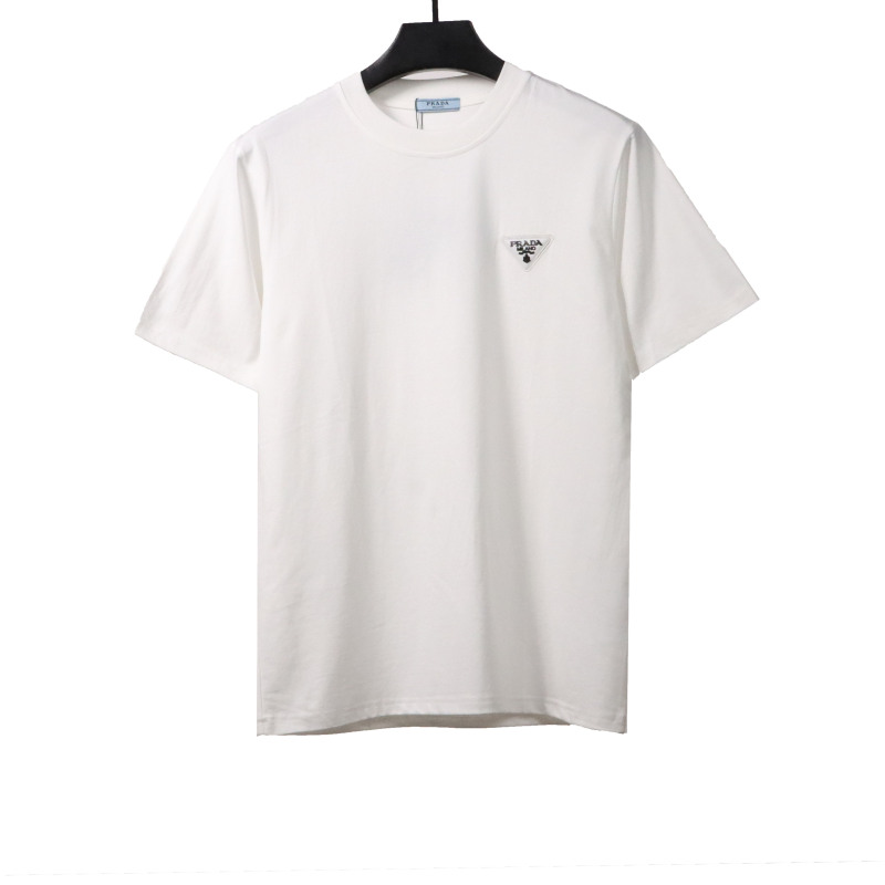 Prada triangle leather logo short sleeve white T-Shirts