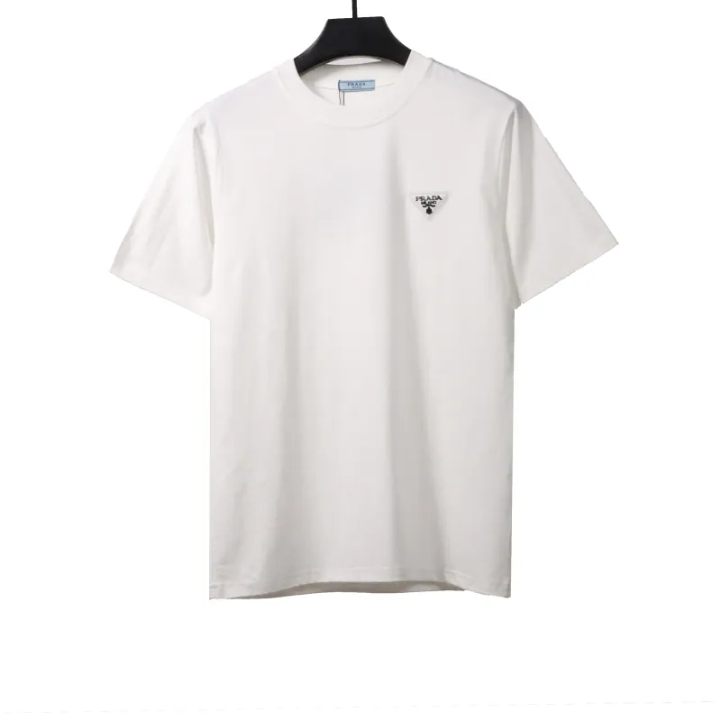  Prada triangle leather logo short sleeve white T-Shirts