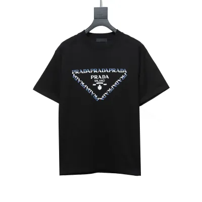  Prada triangle logo color block letter short-sleeved T-shirt black T-Shirts 01