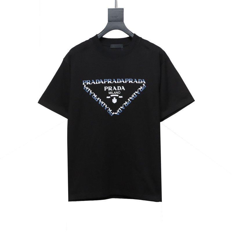 Prada triangle logo color block letter short-sleeved T-shirt black T-Shirts
