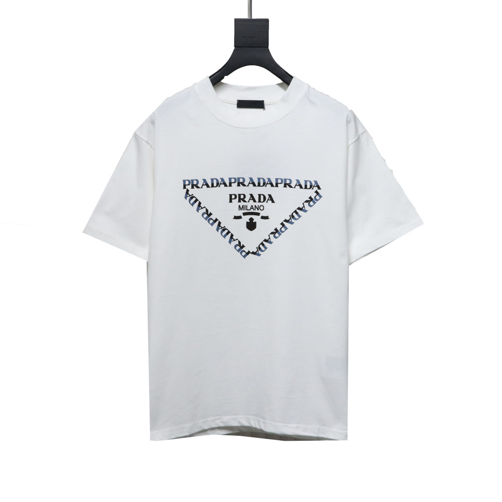 Prada triangle logo color block letter short-sleeved T-shirt white T-Shirts