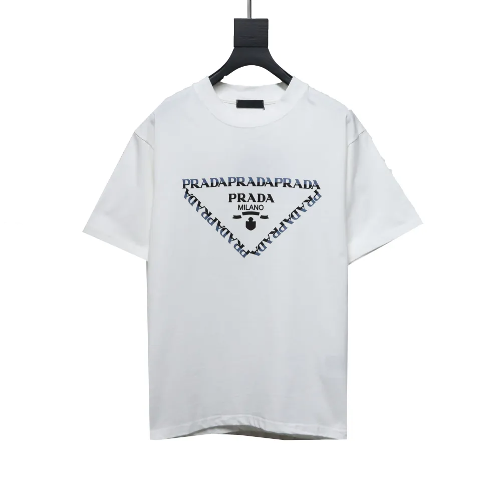  Prada triangle logo color block letter short-sleeved T-shirt white T-Shirts