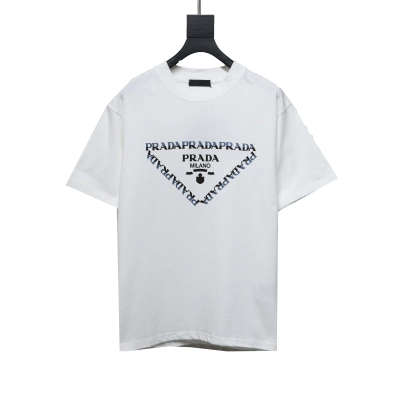 Prada triangle logo color block letter short-sleeved T-shirt white T-Shirts 01
