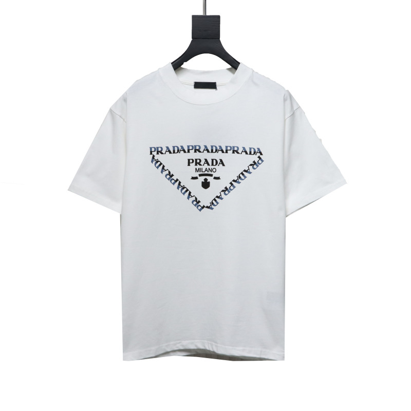 Prada triangle logo color block letter short-sleeved T-shirt white T-Shirts