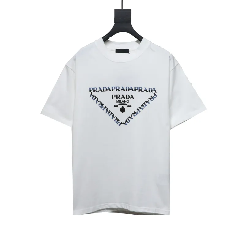  Prada triangle logo color block letter short-sleeved T-shirt white T-Shirts