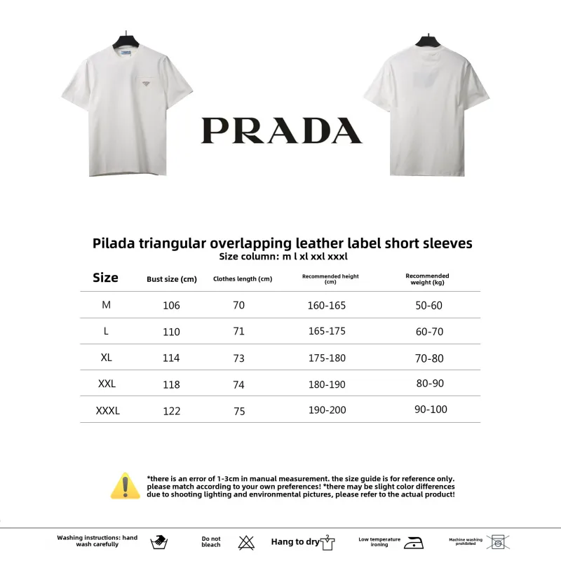  Prada triangle overlapping leather label short sleeve T-Shirts