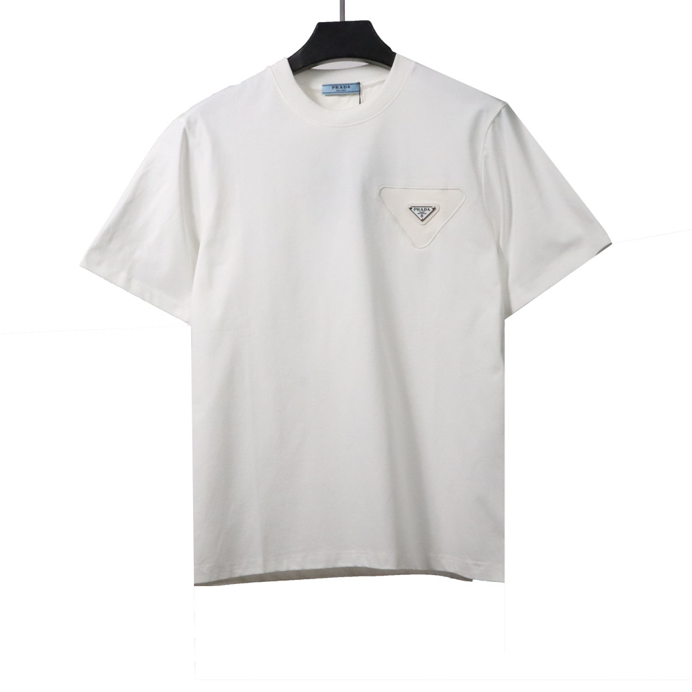 Prada triangle overlapping leather label short sleeve T-Shirts