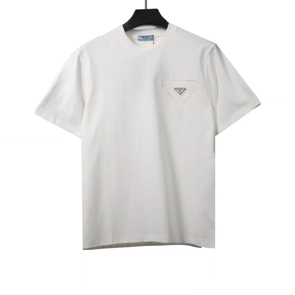  Prada triangle overlapping leather label short sleeve T-Shirts