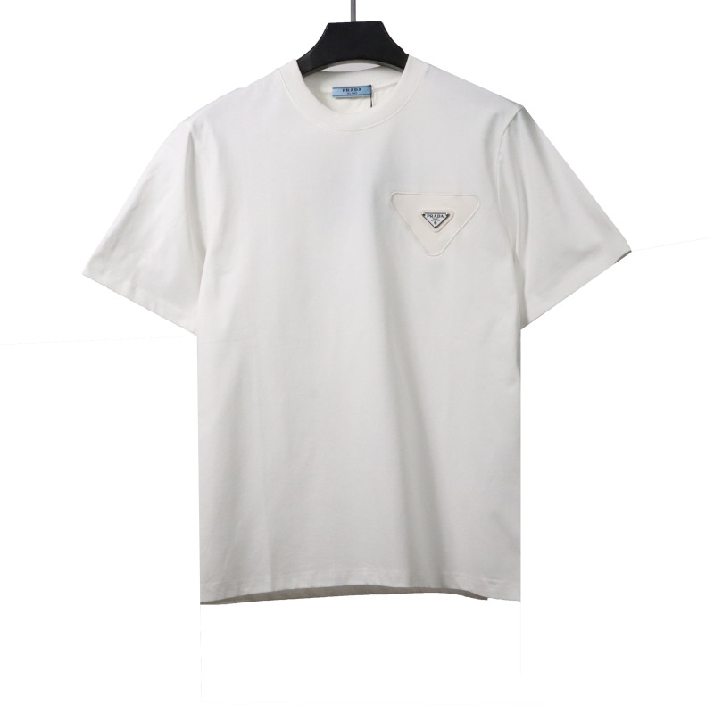 Prada triangle overlapping leather label short sleeve T-Shirts