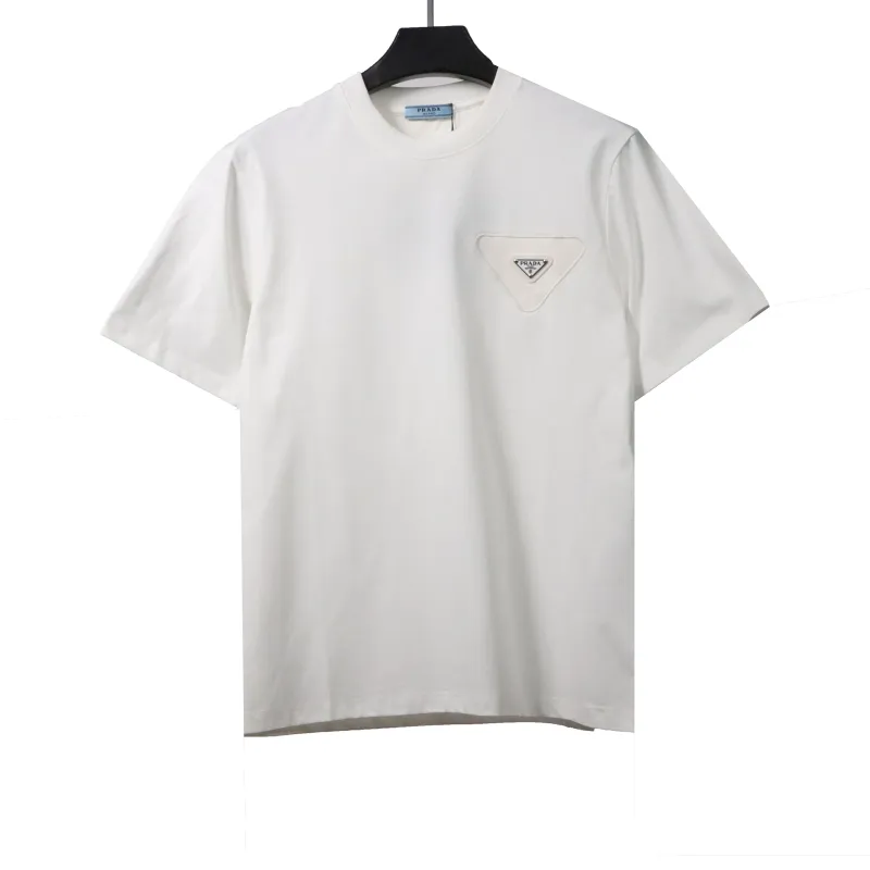  Prada triangle overlapping leather label short sleeve T-Shirts