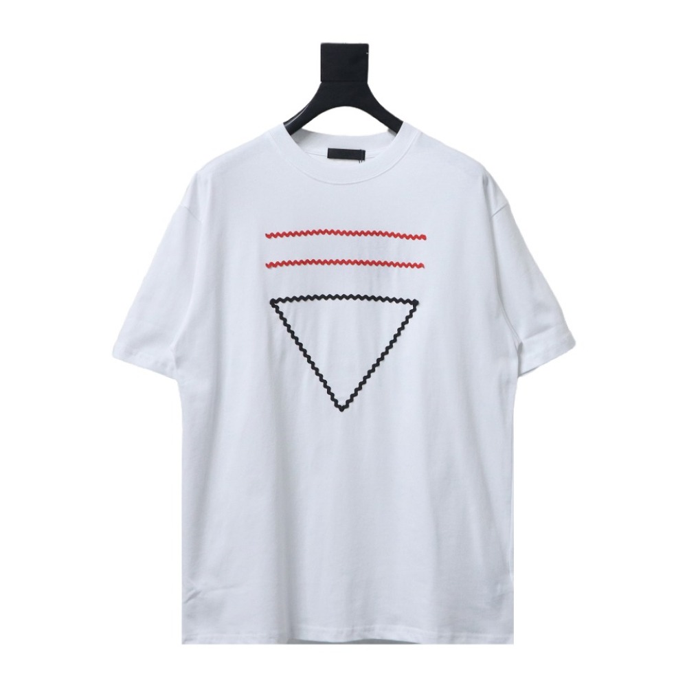 Prada wave line triangle embroidered short-sleeved T-shirt T-Shirts