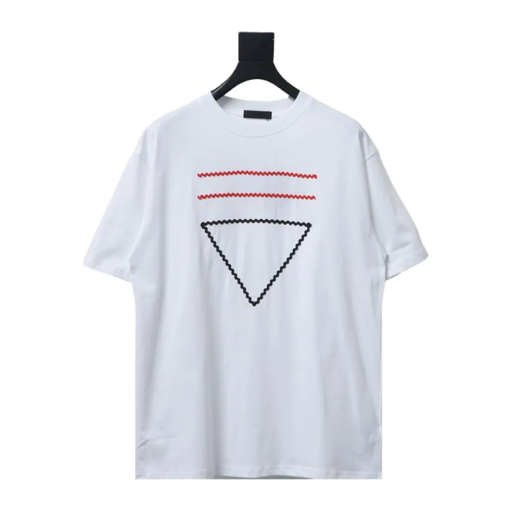  Prada wave line triangle embroidered short-sleeved T-shirt T-Shirts