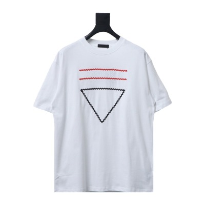 Prada wave line triangle embroidered short-sleeved T-shirt T-Shirts 01