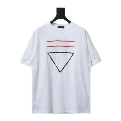  Prada wave line triangle embroidered short-sleeved T-shirt T-Shirts 01