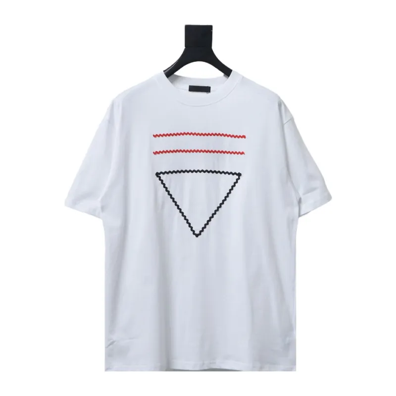  Prada wave line triangle embroidered short-sleeved T-shirt T-Shirts
