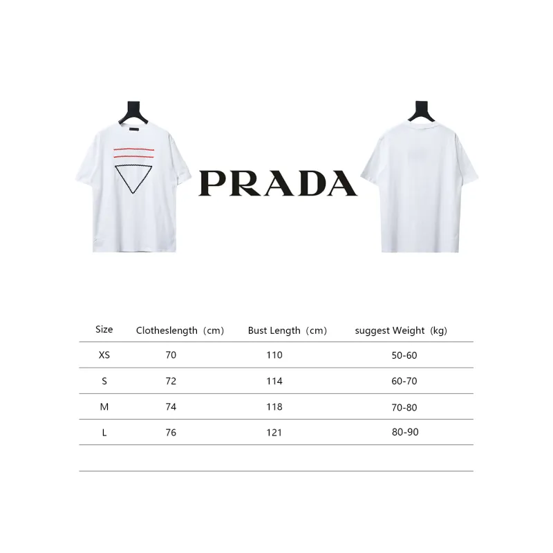  Prada wave line triangle embroidered short-sleeved T-shirt T-Shirts