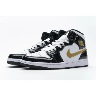 GET Jordan 1 Mid Patent Black White Gold,852542-007 01