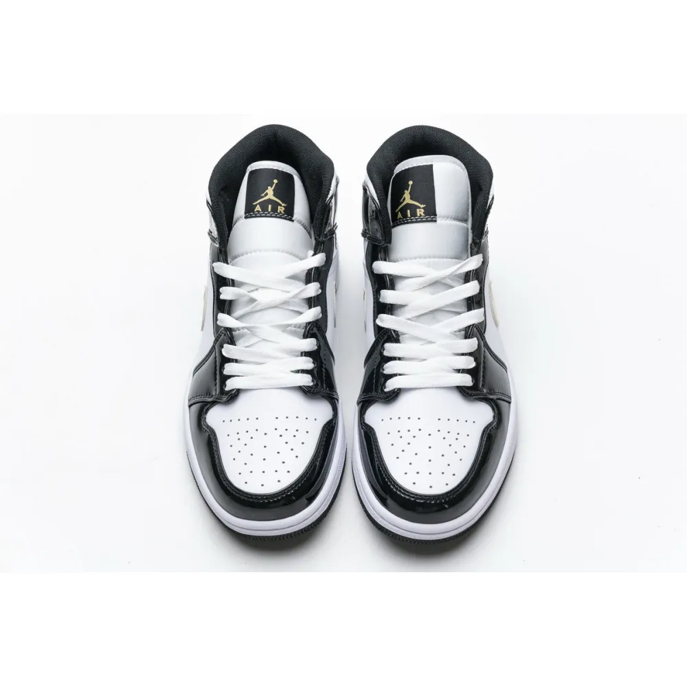 GET Jordan 1 Mid Patent Black White Gold,852542-007