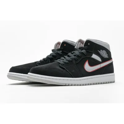 GET Jordan 1 Mid Black Particle Grey Gym Red,554724-060 01