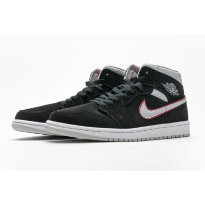  GET Jordan 1 Mid Black Particle Grey Gym Red,554724-060 01