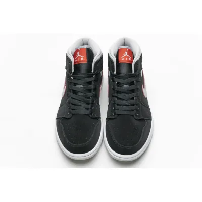 GET Jordan 1 Mid Black Particle Grey Gym Red,554724-060 02