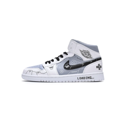  GET Jordan 1 Mid PS5 White Grey Black,554724-130 01