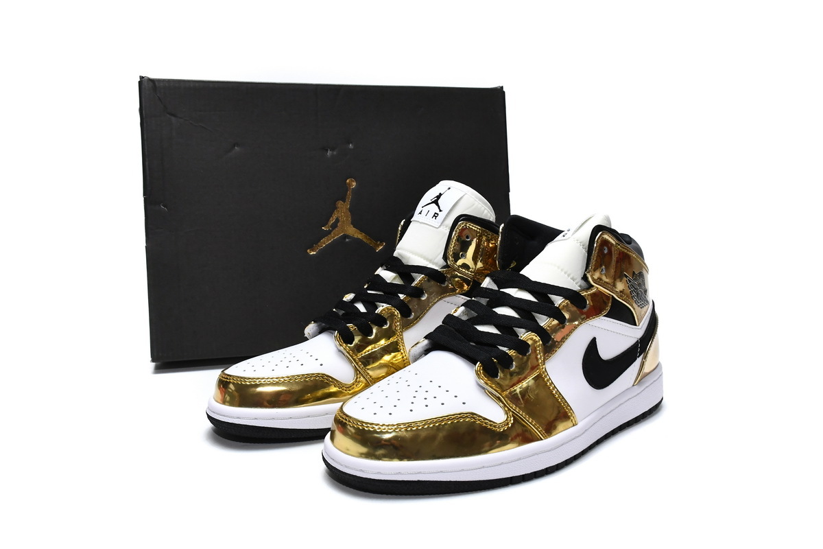  GET Jordan 1 Mid Metallic Gold Black White (GS),DC1420-700