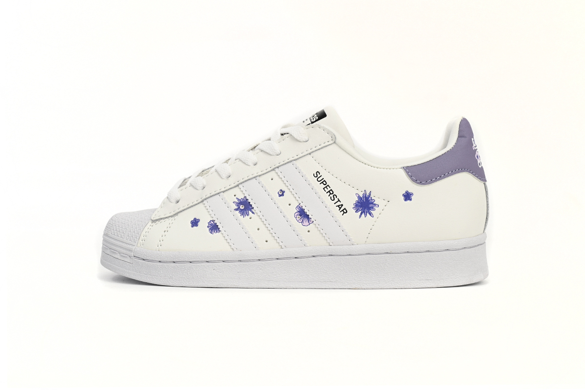 POP  Superstar Shoes White New White Purple,HQ4288