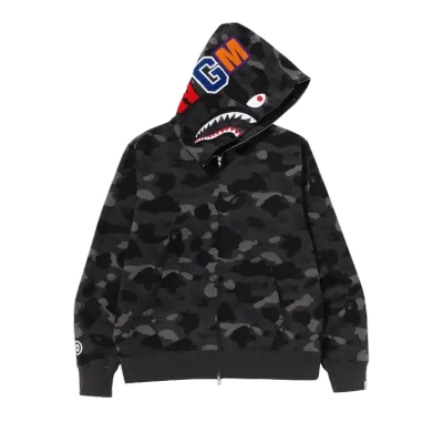 BAPE Color Camo Shark Full Zip Hoodie Black,1J20 115 003 BLACK 01