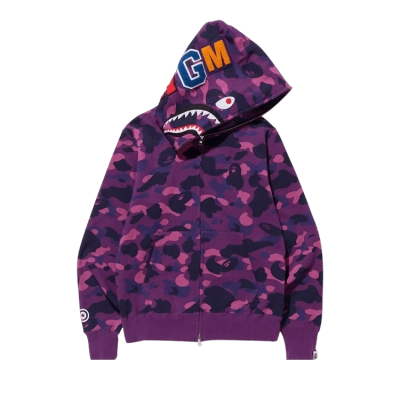 BAPE Color Camo Shark Full Zip Hoodie Purple,1H70 115 008 PURPLE 01