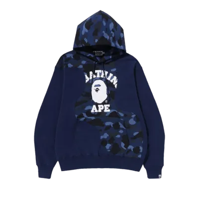 BAPE Color Camo College Cutting Relaxed Fit Hoodie Navy,1J30 114 007 NAVY 01
