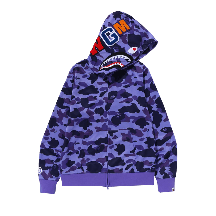 BAPE 1st Camo Jersey Shark Full Zip Hoodie Purple,1I70 115 004 PURPLE